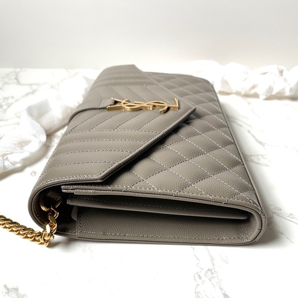 New Saint Laurent YSL Large Wallet on Chain Greyish Brown - Picture 3 of 14